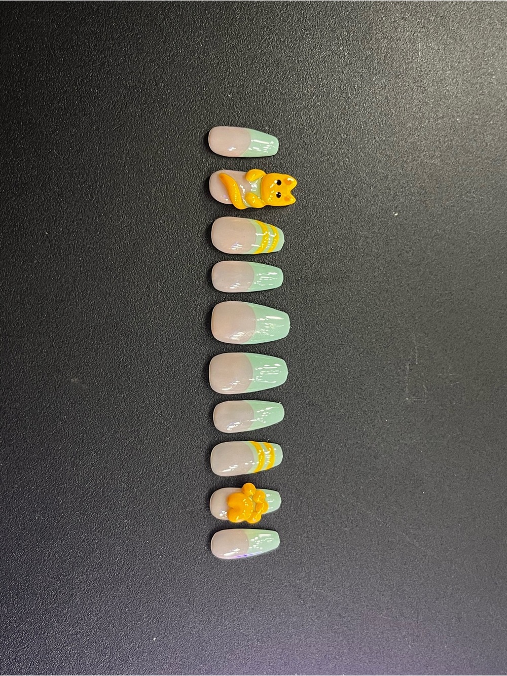 Cute Mint & Orange Small Pet-Themed Press-On Nails